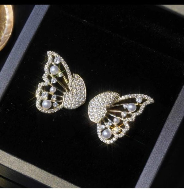 Korean Zircon And Pearl Butterfly Front Back Earrings | Luxury Look Artificial Earrings | Girls Earrings | Women Earrings