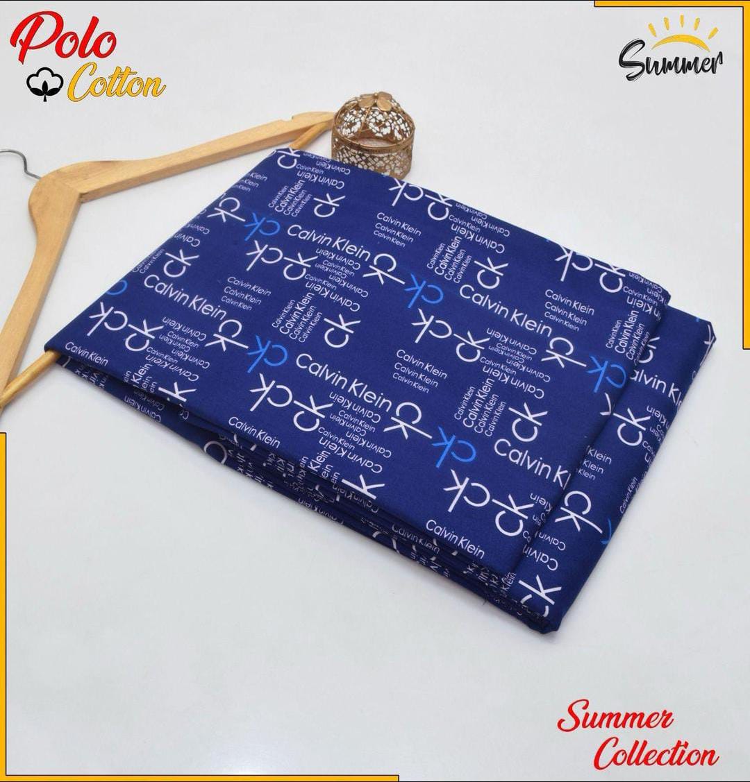 Women Unstitched Polo Cotton CK Printed Suit