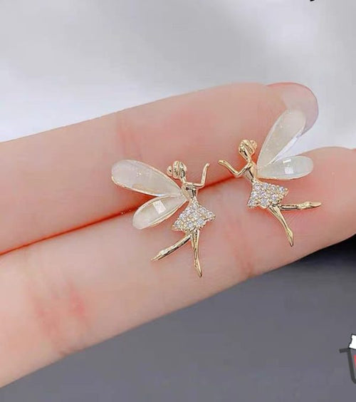 Fashion Cute Flower Wings Elf Stud Earring For Women Girls Design Zircon Fairy Exquisite Earring Jewelry