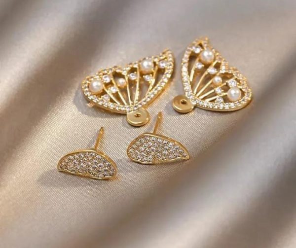 Korean Zircon And Pearl Butterfly Front Back Earrings | Luxury Look Artificial Earrings | Girls Earrings | Women Earrings